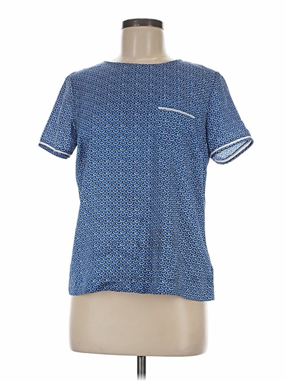 Brooks Brothers - Blue Scallop Print Short Sleeve Women's Top